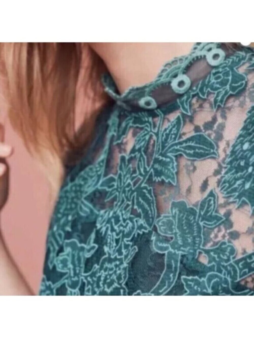 HD in Paris Anthropologie Lace Overlay Blouse Green Scallop Trim $118 Sz 10 - Picture 7 of 11